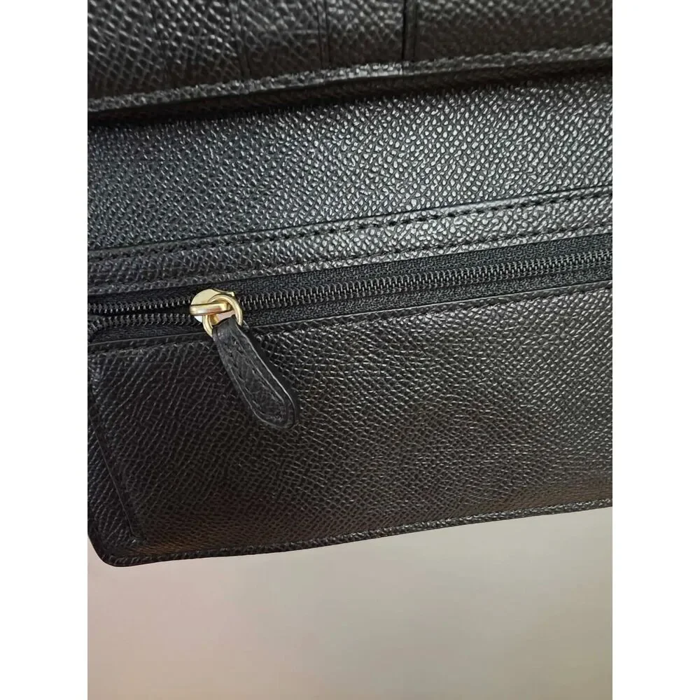 Black Crossgrain Leather Wallet Crossbody Clutch Purse Gold Hardware